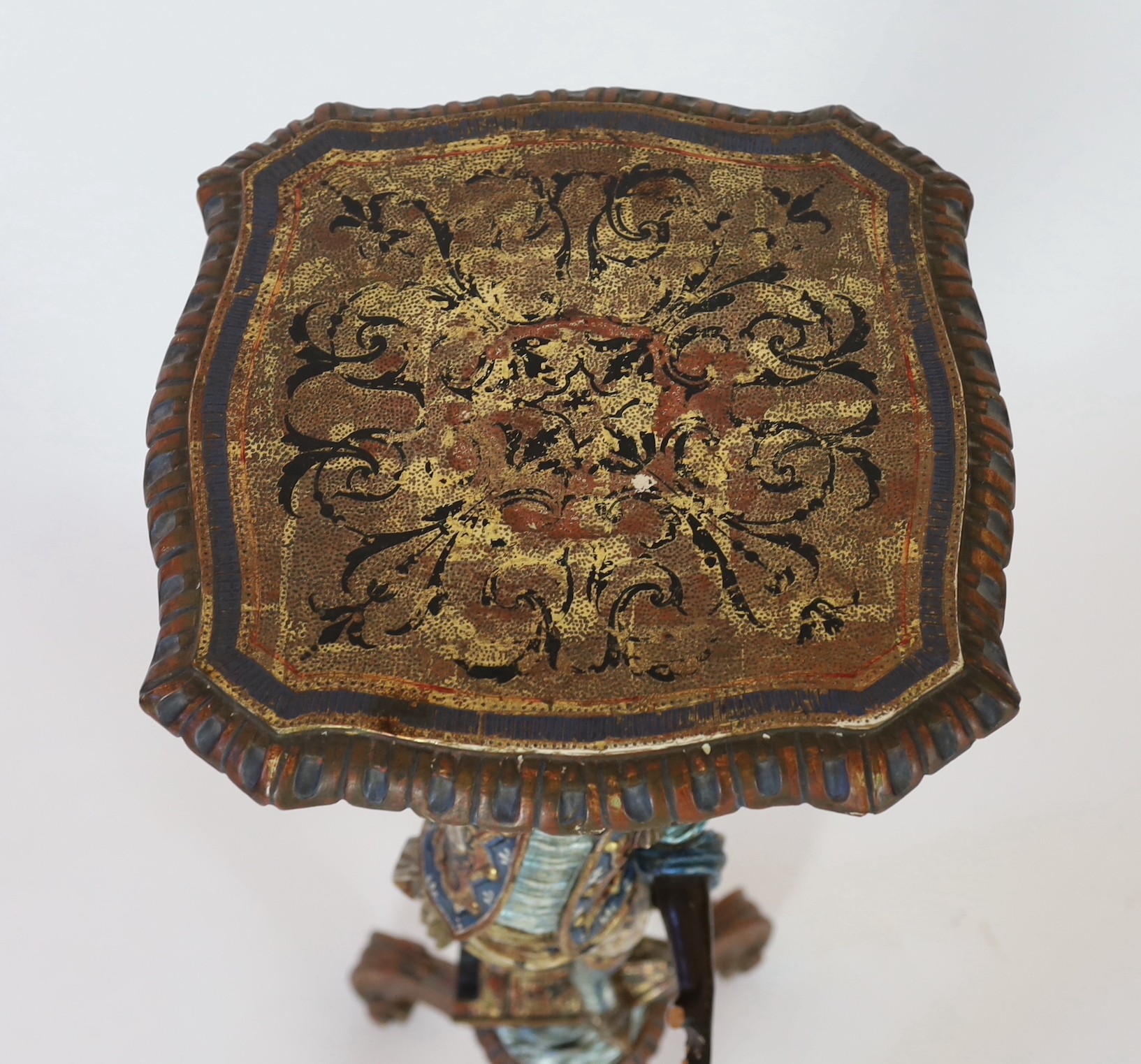 A 19th century Venetian carved wood and polychrome gondolier blackamoor table, width 33cm height 103cm